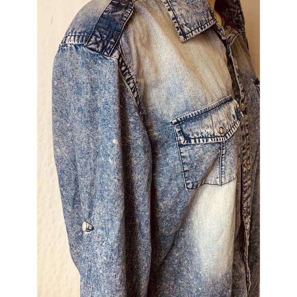 DRILL Clothing Company NYC Snap Distressed Blue 44" Chest Tab Sleeve Splatter - Picture 4 of 16